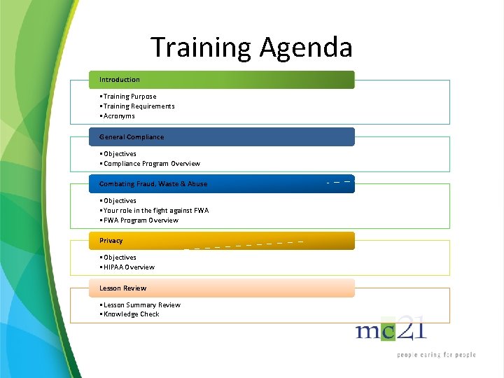 Training Agenda Introduction • Training Purpose • Training Requirements • Acronyms General Compliance •