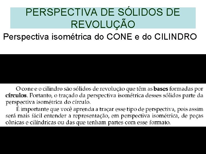 PERSPECTIVA DE SÓLIDOS DE REVOLUÇÃO Perspectiva isométrica do CONE e do CILINDRO PERSPECTIVA DE SÓLIDOS DE REVOLUÇÃO Perspectiva isométrica do CONE e do CILINDRO