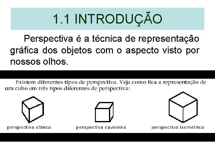 1. 1 INTRODUÇÃO Perspectiva é a técnica de representação gráfica dos objetos com o 1. 1 INTRODUÇÃO Perspectiva é a técnica de representação gráfica dos objetos com o