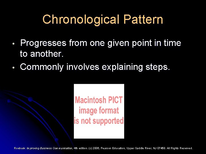 Chronological Pattern • • Progresses from one given point in time to another. Commonly