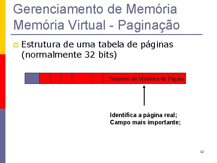 Gerenciamento de Memória Virtual - Paginação p Estrutura de uma tabela de páginas (normalmente