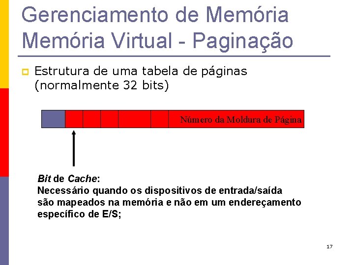 Gerenciamento de Memória Virtual - Paginação p Estrutura de uma tabela de páginas (normalmente