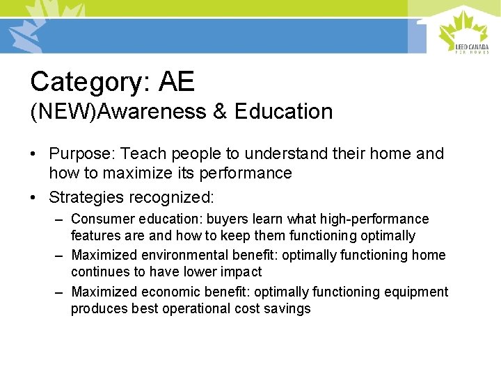 Category: AE (NEW)Awareness & Education • Purpose: Teach people to understand their home and