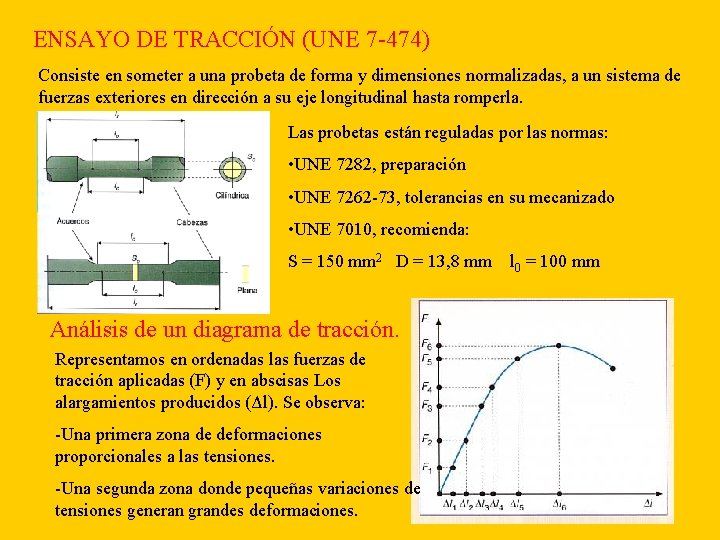 ENSAYO DE TRACCIÓN (UNE 7 -474) Consiste en someter a una probeta de forma