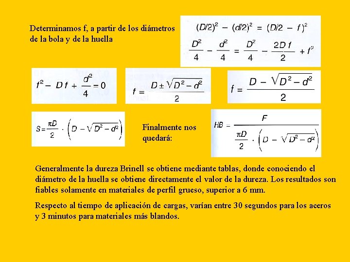 Determinamos f, a partir de los diámetros de la bola y de la huella