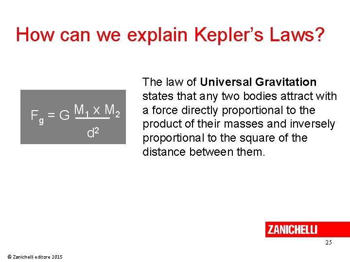 How can we explain Kepler’s Laws? F g = G M 1 x M