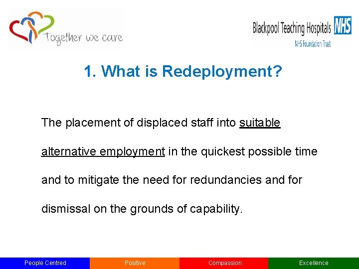 1. What is Redeployment? The placement of displaced staff into suitable alternative employment in 1. What is Redeployment? The placement of displaced staff into suitable alternative employment in