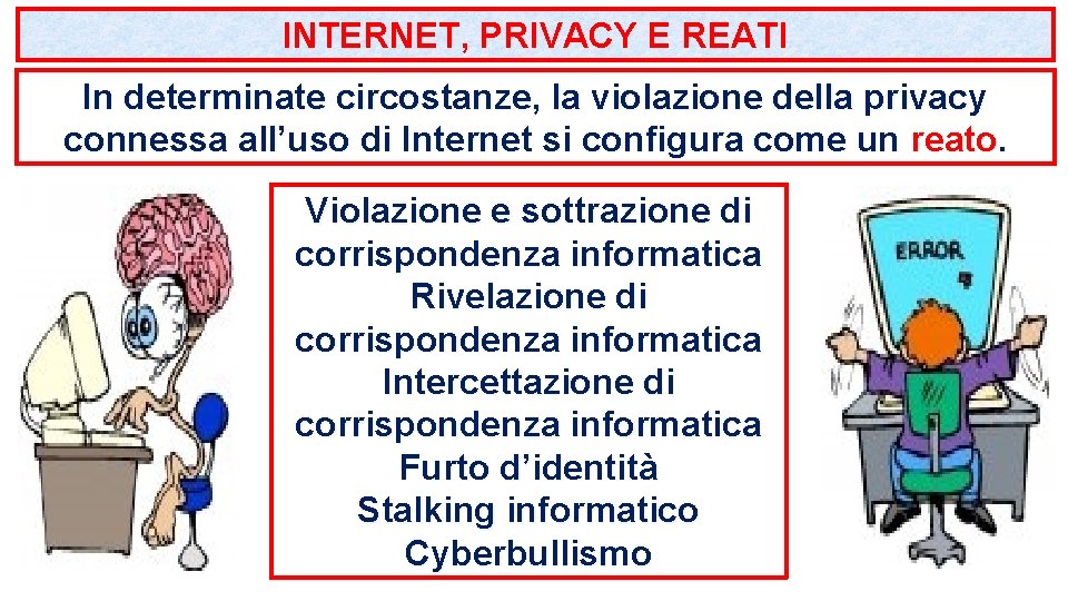 INTERNET, PRIVACY E REATI In determinate circostanze, la violazione della privacy connessa all’uso di