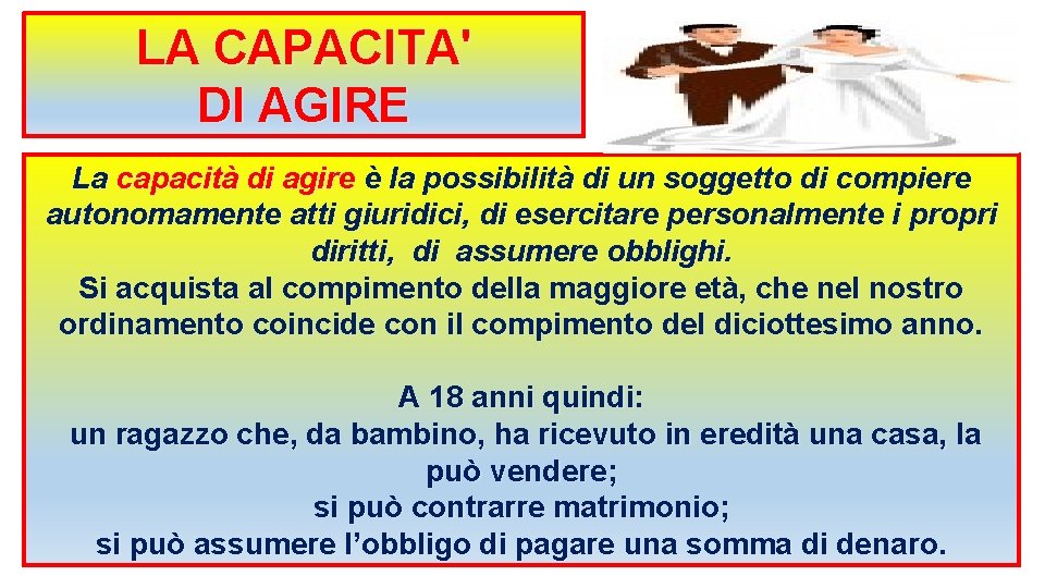 LA CAPACITA' DI AGIRE La capacità di agire è la possibilità di un soggetto