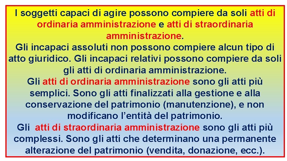 I soggetti capaci di agire possono compiere da soli atti di ordinaria amministrazione e