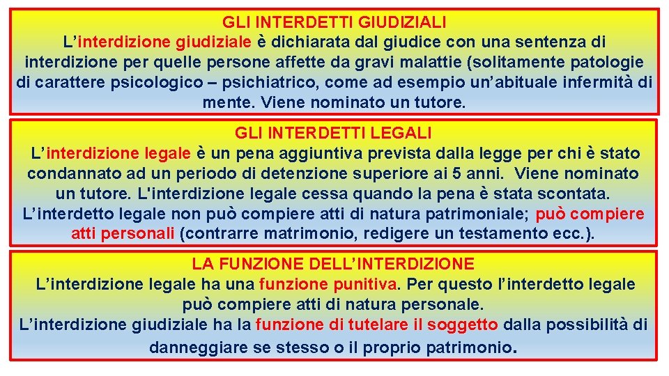 GLI INTERDETTI GIUDIZIALI L’interdizione giudiziale è dichiarata dal giudice con una sentenza di interdizione