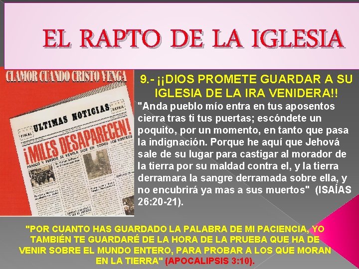 EL RAPTO DE LA IGLESIA 9. - ¡¡DIOS PROMETE GUARDAR A SU IGLESIA DE