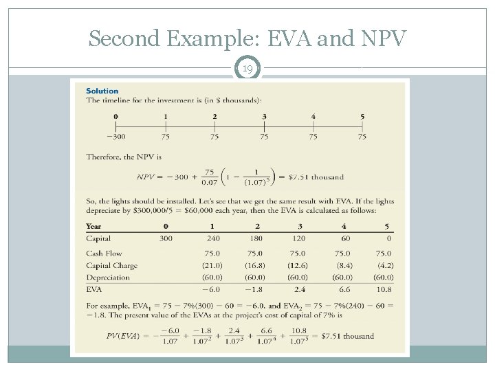 Second Example: EVA and NPV 19 