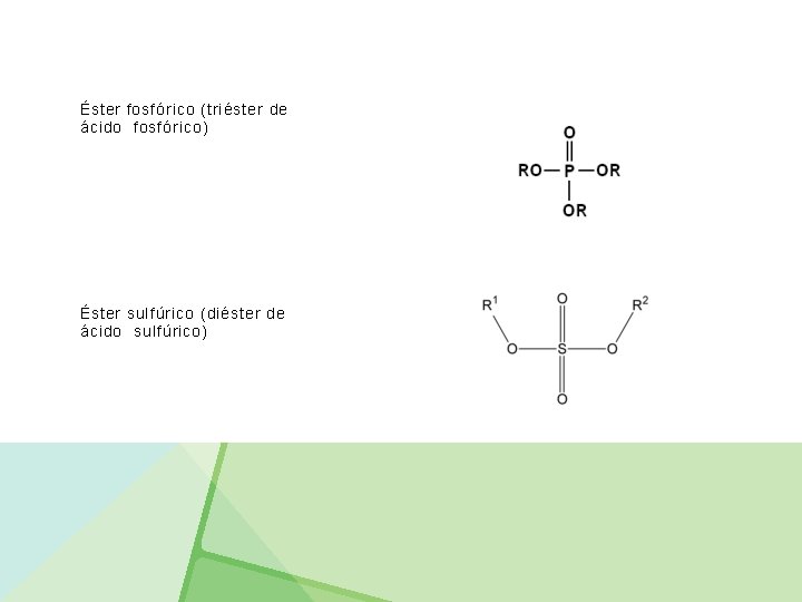 Éster fosfórico (triéster de ácido fosfórico) Éster sulfúrico (diéster de ácido sulfúrico) 