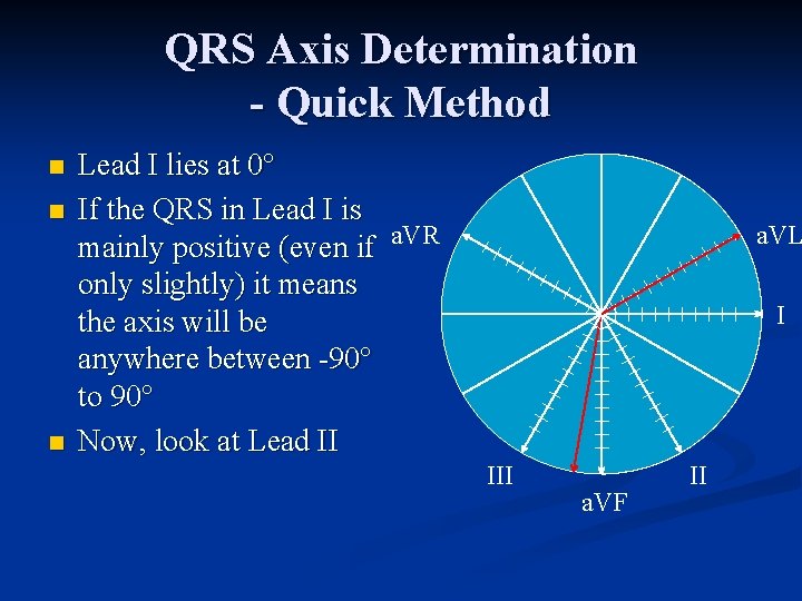 QRS Axis Determination - Quick Method n n n Lead I lies at 0°