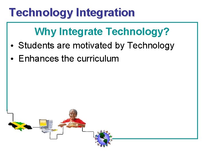 Technology Integration Why Integrate Technology? • Students are motivated by Technology • Enhances the Technology Integration Why Integrate Technology? • Students are motivated by Technology • Enhances the