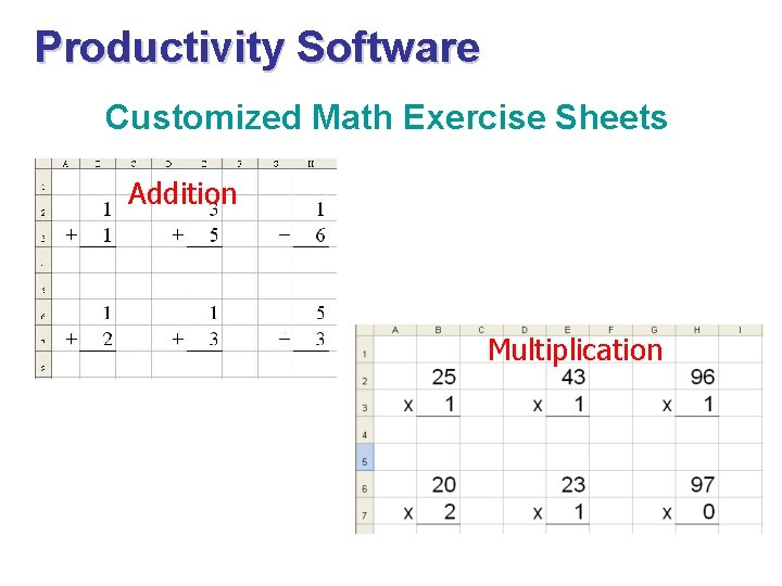 Productivity Software Customized Math Exercise Sheets Addition Multiplication 