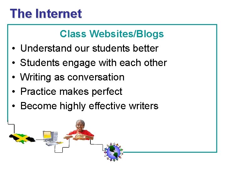 The Internet • • • Class Websites/Blogs Understand our students better Students engage with