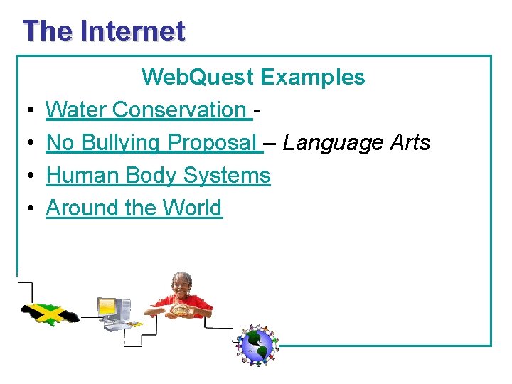 The Internet • • Web. Quest Examples Water Conservation No Bullying Proposal – Language