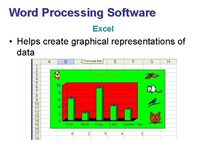 Word Processing Software Excel • Helps create graphical representations of data Word Processing Software Excel • Helps create graphical representations of data