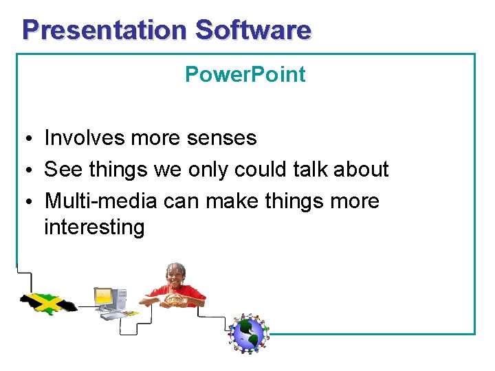 Presentation Software Power. Point • Involves more senses • See things we only could Presentation Software Power. Point • Involves more senses • See things we only could