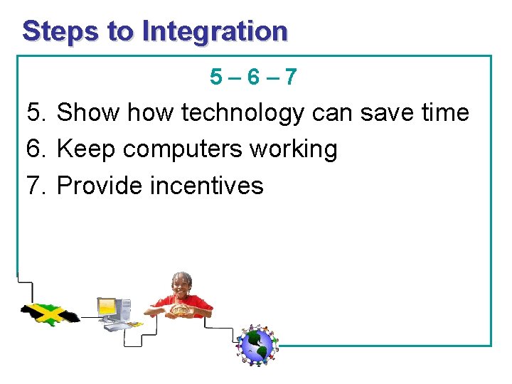 Steps to Integration 5– 6– 7 5. Show technology can save time 6. Keep