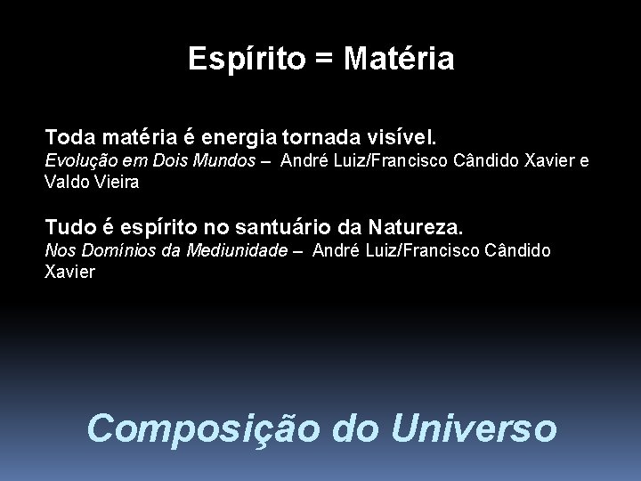 Espírito = Matéria Toda matéria é energia tornada visível. Evolução em Dois Mundos –