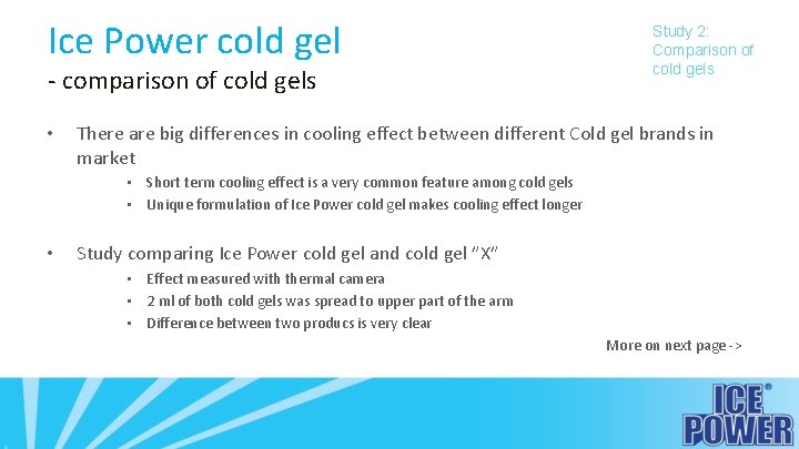 Ice Power cold gel - comparison of cold gels • Study 2: Comparison of