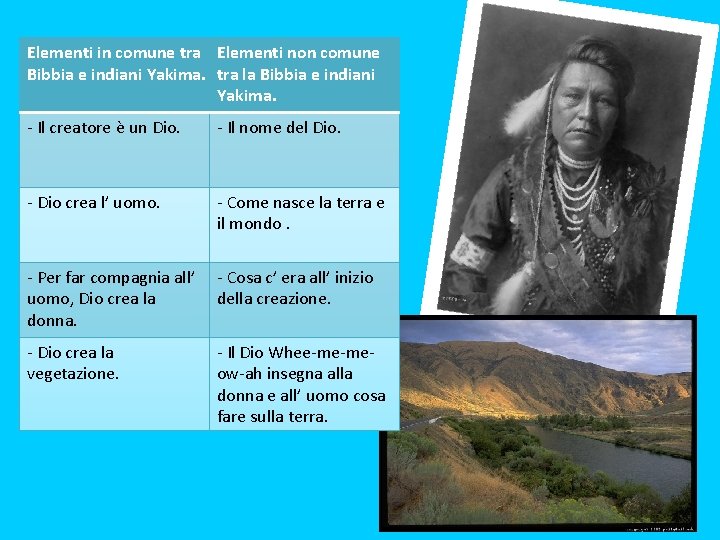 Elementi in comune tra Elementi non comune Bibbia e indiani Yakima. tra la Bibbia