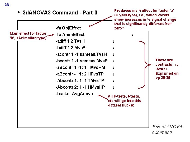 -38 - • Produces main effect for factor ‘a’ (Object type), i. e. ,