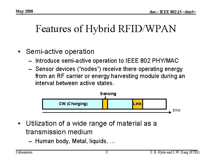 May 2008 doc. : IEEE 802. 15 -<doc#> Features of Hybrid RFID/WPAN • Semi-active