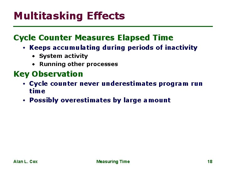 Multitasking Effects Cycle Counter Measures Elapsed Time w Keeps accumulating during periods of inactivity