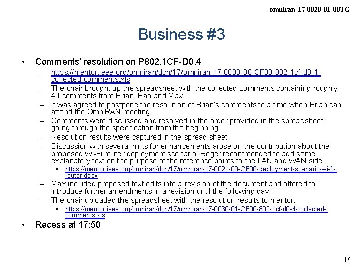 omniran-17 -0020 -01 -00 TG Business #3 • Comments’ resolution on P 802. 1