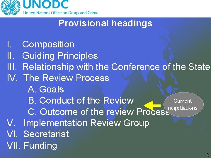 Provisional headings I. III. IV. Composition Guiding Principles Relationship with the Conference of the