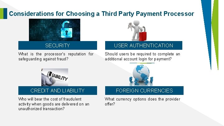 Considerations for Choosing a Third Party Payment Processor SECURITY What is the processor’s reputation