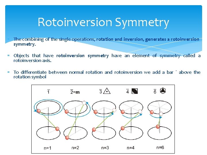 Rotoinversion Symmetry The combining of the single operations, rotation and inversion, generates a rotoinversion
