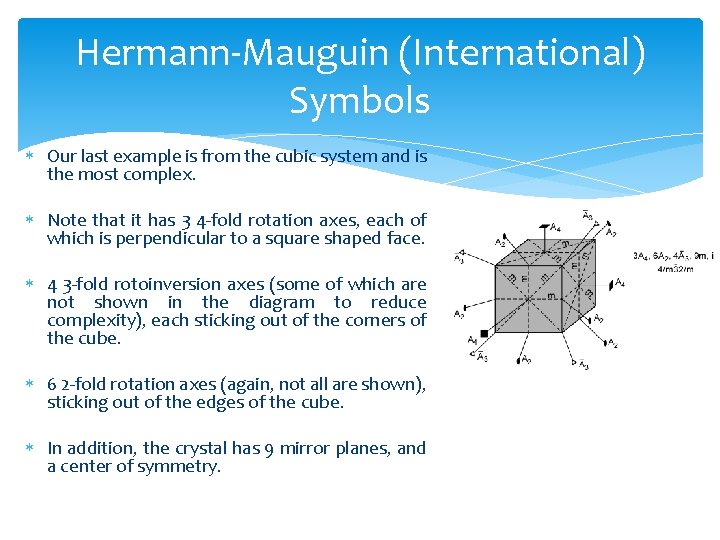 Hermann-Mauguin (International) Symbols Our last example is from the cubic system and is the