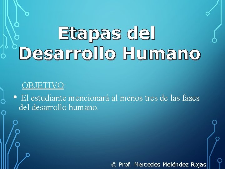 Etapas del Desarrollo Humano OBJETIVO: • El estudiante mencionará al menos tres de las