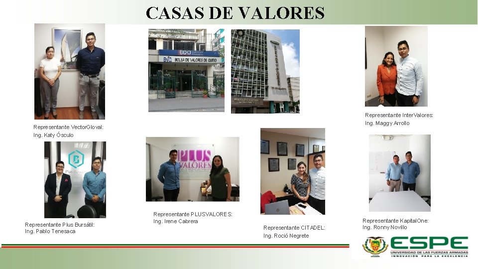 CASAS DE VALORES Representante Inter. Valores: Ing. Maggy Arrollo Representante Vector. Gloval: Ing. Katy CASAS DE VALORES Representante Inter. Valores: Ing. Maggy Arrollo Representante Vector. Gloval: Ing. Katy