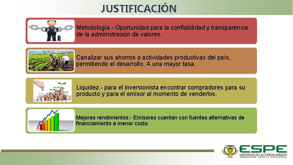 JUSTIFICACIÓN Metodología. - Oportunidad para la confiabilidad y transparencia de la administración de valores. JUSTIFICACIÓN Metodología. - Oportunidad para la confiabilidad y transparencia de la administración de valores.