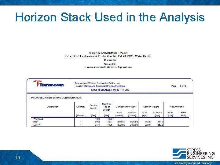 Horizon Stack Used in the Analysis 10 Horizon Stack Used in the Analysis 10