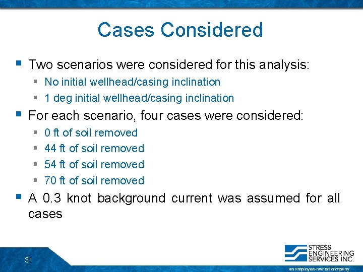 Cases Considered § Two scenarios were considered for this analysis: § No initial wellhead/casing Cases Considered § Two scenarios were considered for this analysis: § No initial wellhead/casing