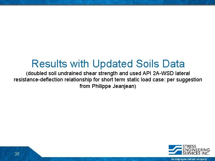 Results with Updated Soils Data (doubled soil undrained shear strength and used API 2 Results with Updated Soils Data (doubled soil undrained shear strength and used API 2