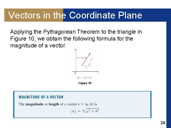 Vectors in the Coordinate Plane Applying the Pythagorean Theorem to the triangle in Figure