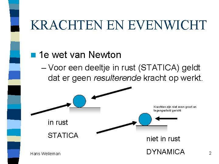 KRACHTEN EN EVENWICHT n 1 e wet van Newton – Voor een deeltje in