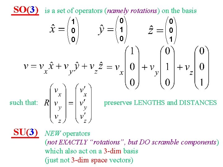 SO(3) is a set of operators (namely rotations) on the basis 0 0 1 SO(3) is a set of operators (namely rotations) on the basis 0 0 1