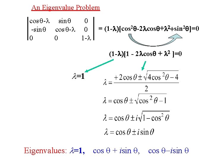 An Eigenvalue Problem cos -l sin 0 -sin cos -l 0 0 0 1 An Eigenvalue Problem cos -l sin 0 -sin cos -l 0 0 0 1