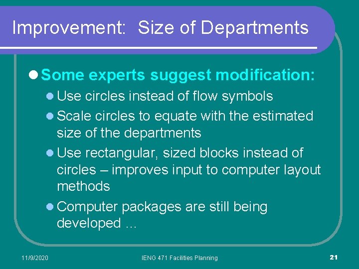 Improvement: Size of Departments l Some experts suggest modification: l Use circles instead of Improvement: Size of Departments l Some experts suggest modification: l Use circles instead of