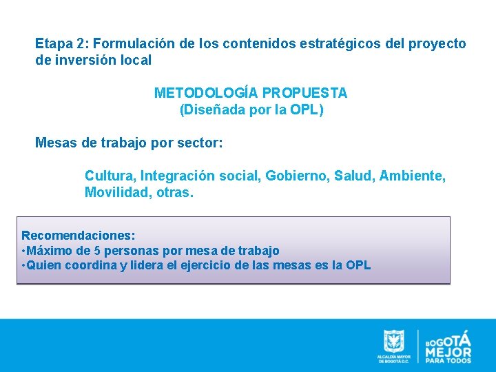 Etapa 2: Formulación de los contenidos estratégicos del proyecto de inversión local METODOLOGÍA PROPUESTA
