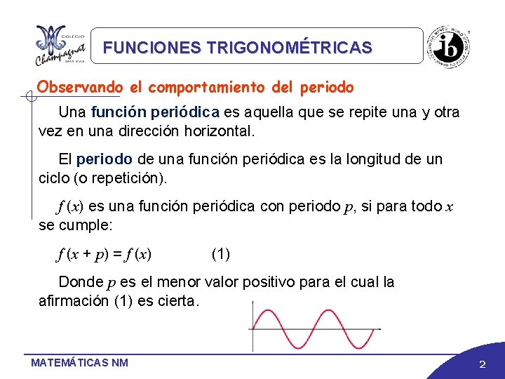 FUNCIONES TRIGONOMÉTRICAS Observando el comportamiento del periodo Una función periódica es aquella que se